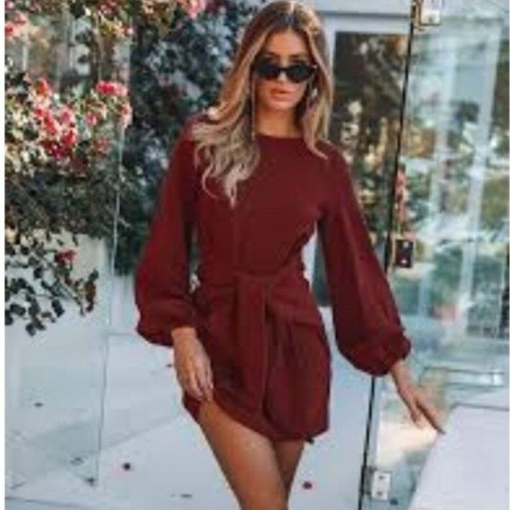 Panesare Sweater Dress long Sleeve Sz S Tie Wrap Bodycon Pencil Dress Maroon